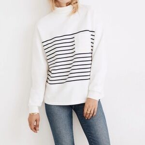 Madewell Mockneck Pocket Sweatshirt in Nautical Stripe Size L